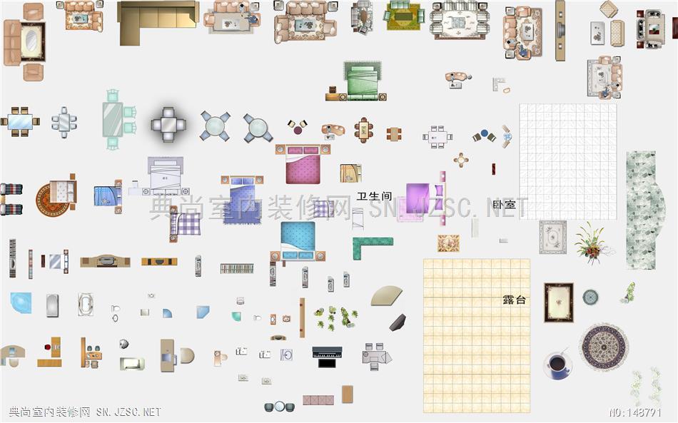 彩色平面模型室内设计平面户型图立面家具素材psd素材