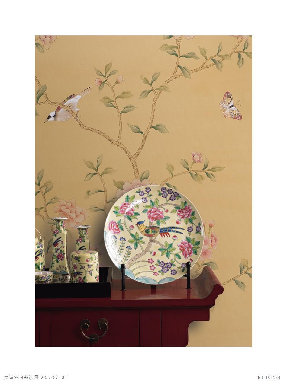 中式古典真丝手绘花鸟风景图案壁纸墙纸 (9)