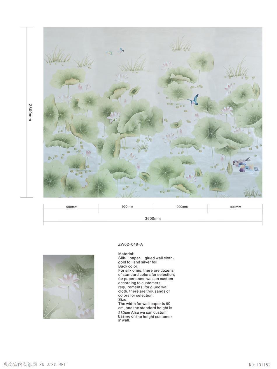 中式古典真丝手绘花鸟风景图案壁纸墙纸 (37)