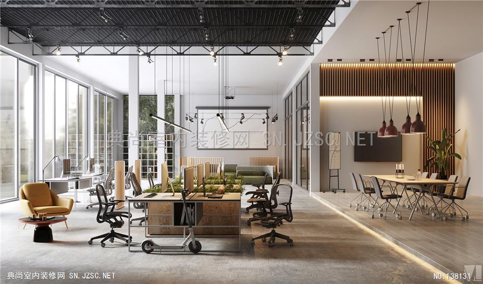 工业风办公空间设计 izLine Studio1办公室装修效果图 办公室设计效果图